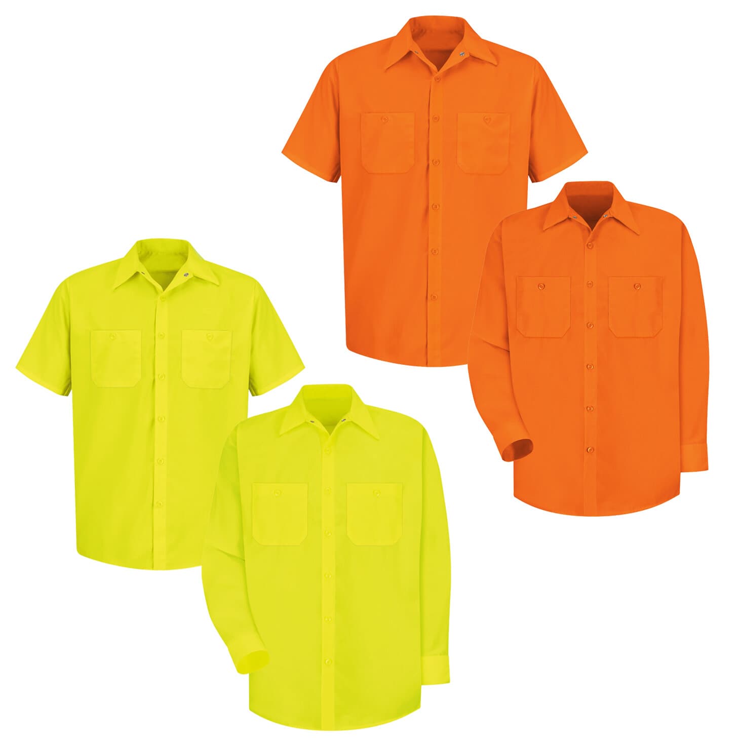 Red Kap Men's Enhanced Visibility Industrial Work Shirt Fluorescent Neon Uniform
