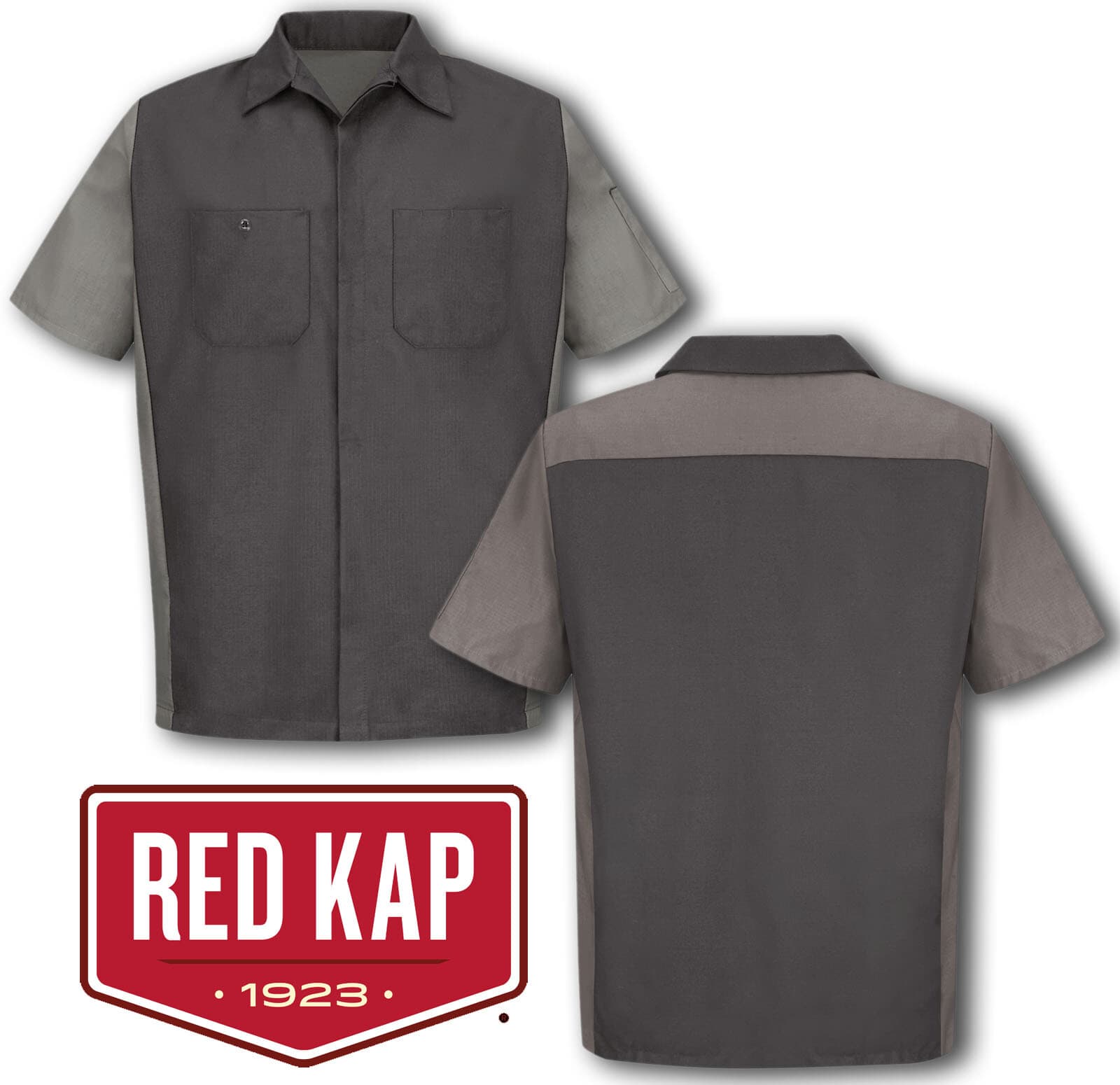 Red Kap Crew Shirt 2 Tone Auto Mechanic Technician 2 Pocket Work Uniform