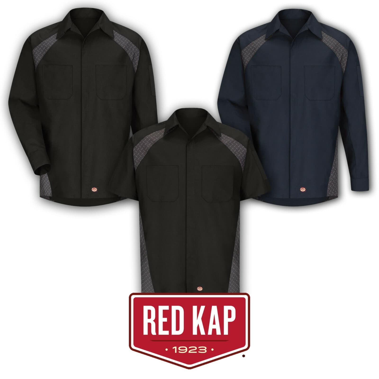 Red Kap Diamond Plate Mechanic Auto Shop Technician Shirt Industrial Uniform